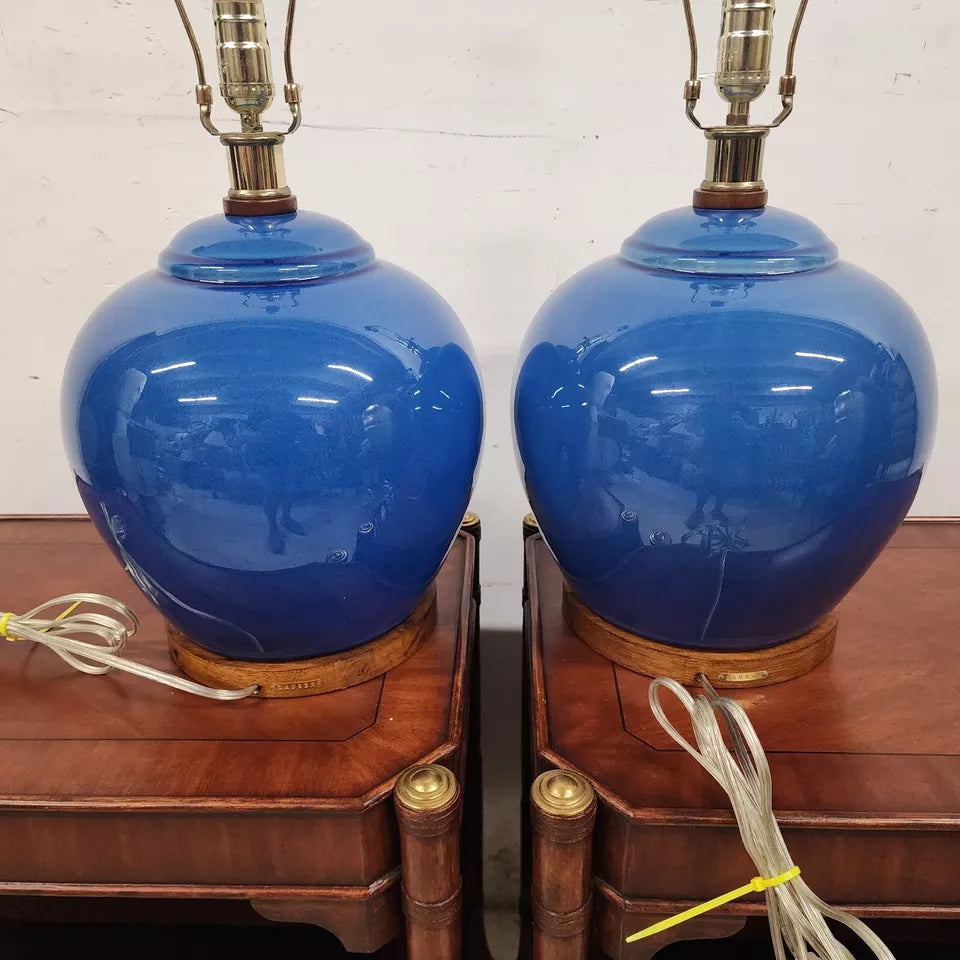 Ralph Lauren Table Lamps Ceramic Blue Pair
