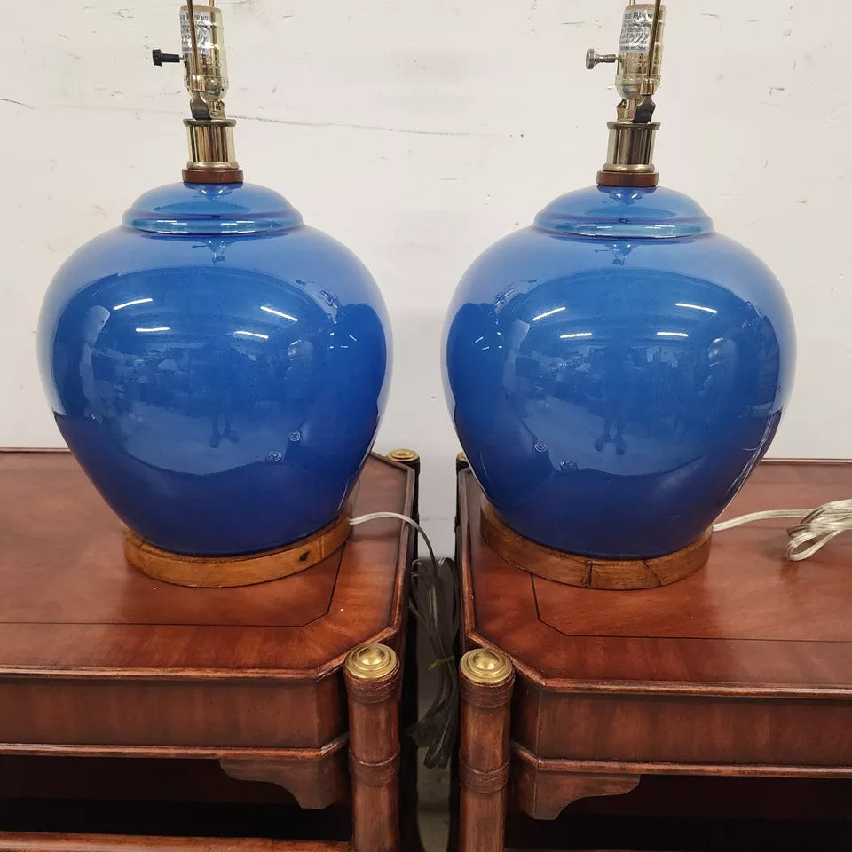 Ralph Lauren Table Lamps Ceramic Blue Pair