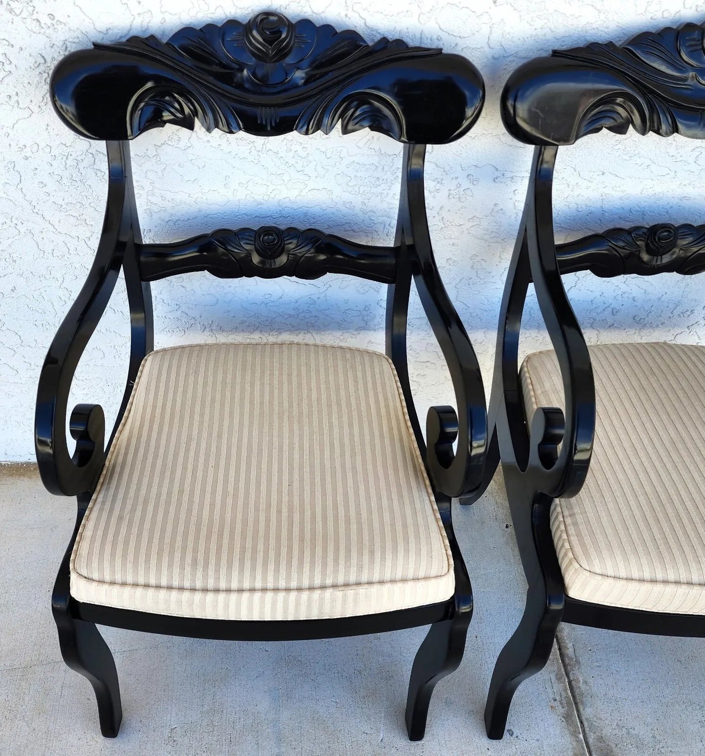 English Regency Dining Accent Chairs Ebonized Pair