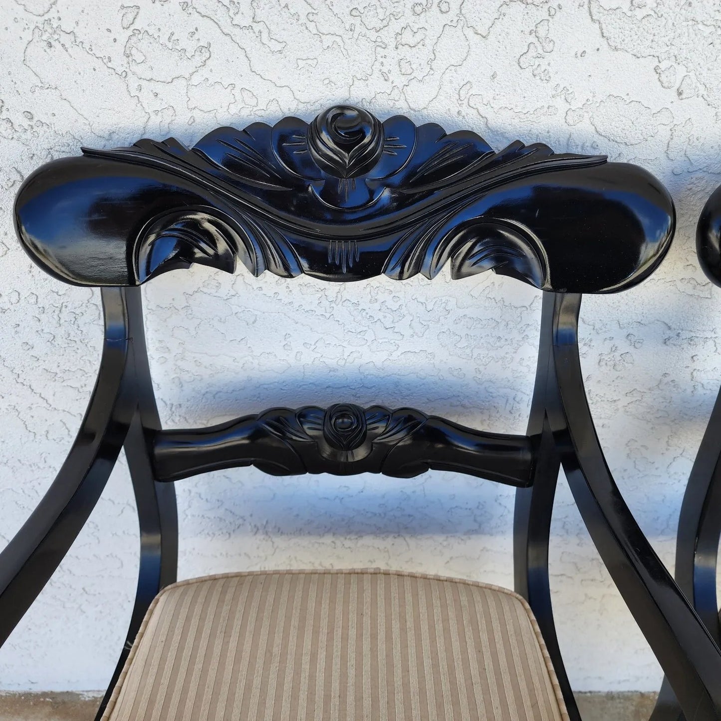 English Regency Dining Accent Chairs Ebonized Pair