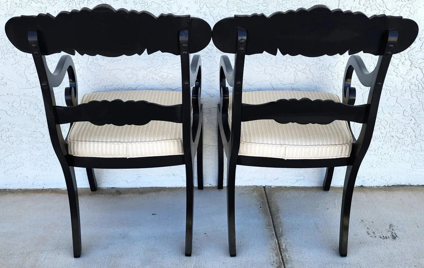 English Regency Dining Accent Chairs Ebonized Pair