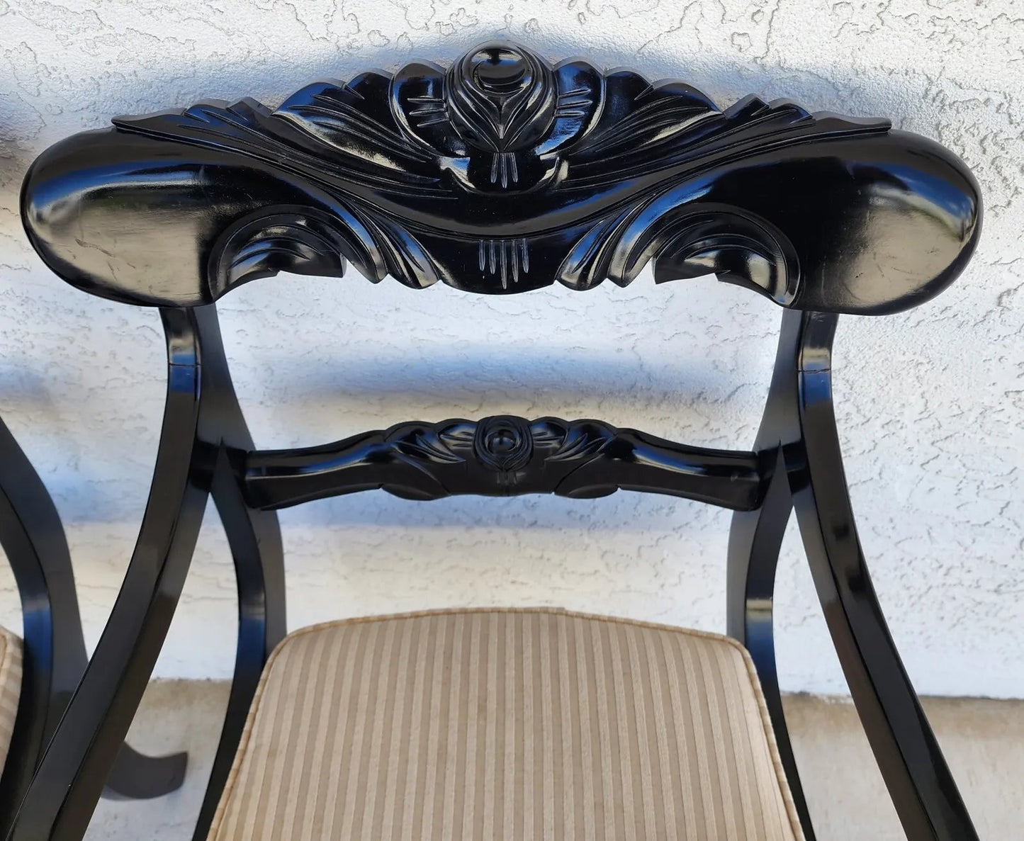 English Regency Dining Accent Chairs Ebonized Pair