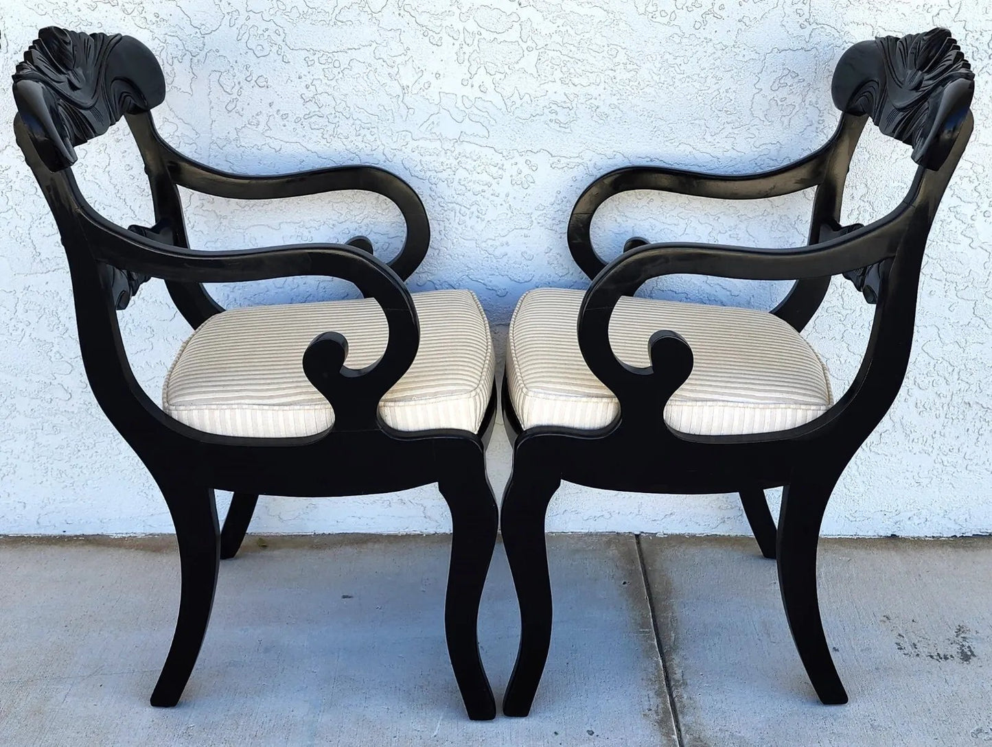 English Regency Dining Accent Chairs Ebonized Pair