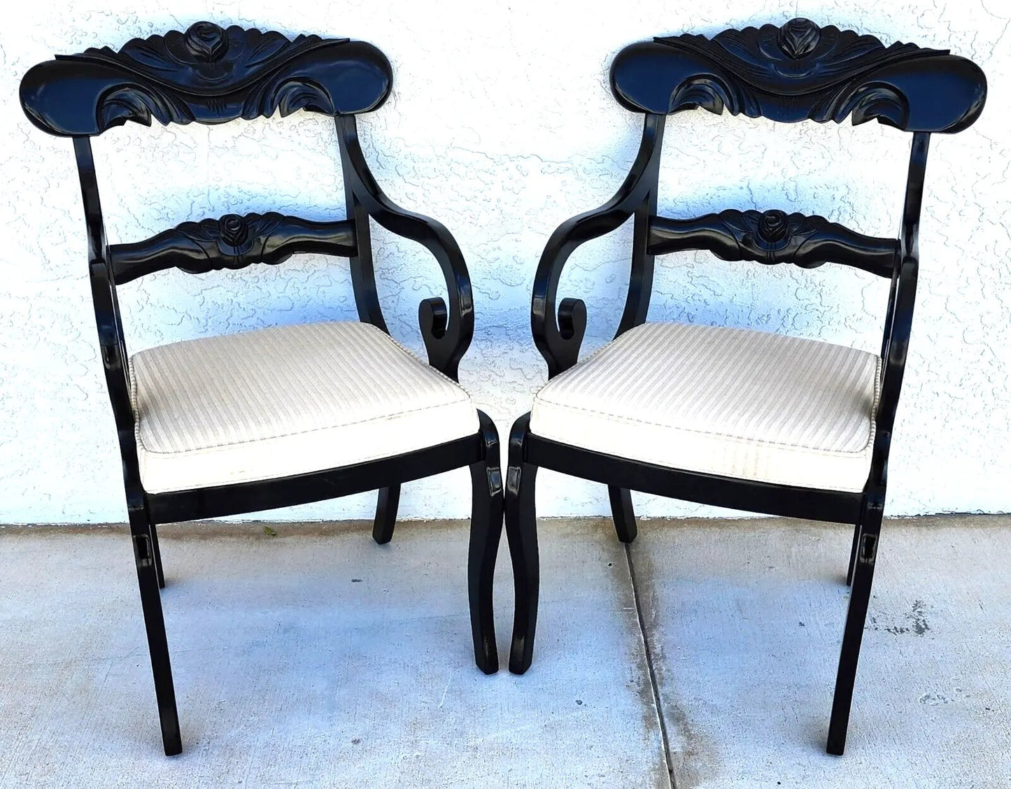 English Regency Dining Accent Chairs Ebonized Pair