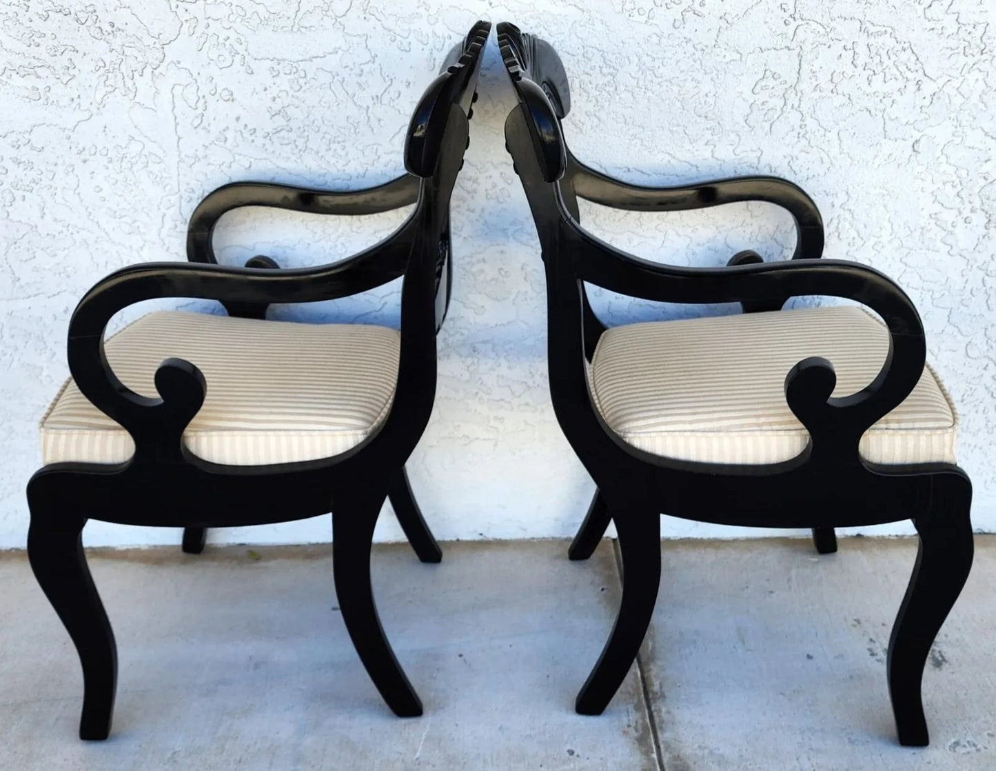English Regency Dining Accent Chairs Ebonized Pair