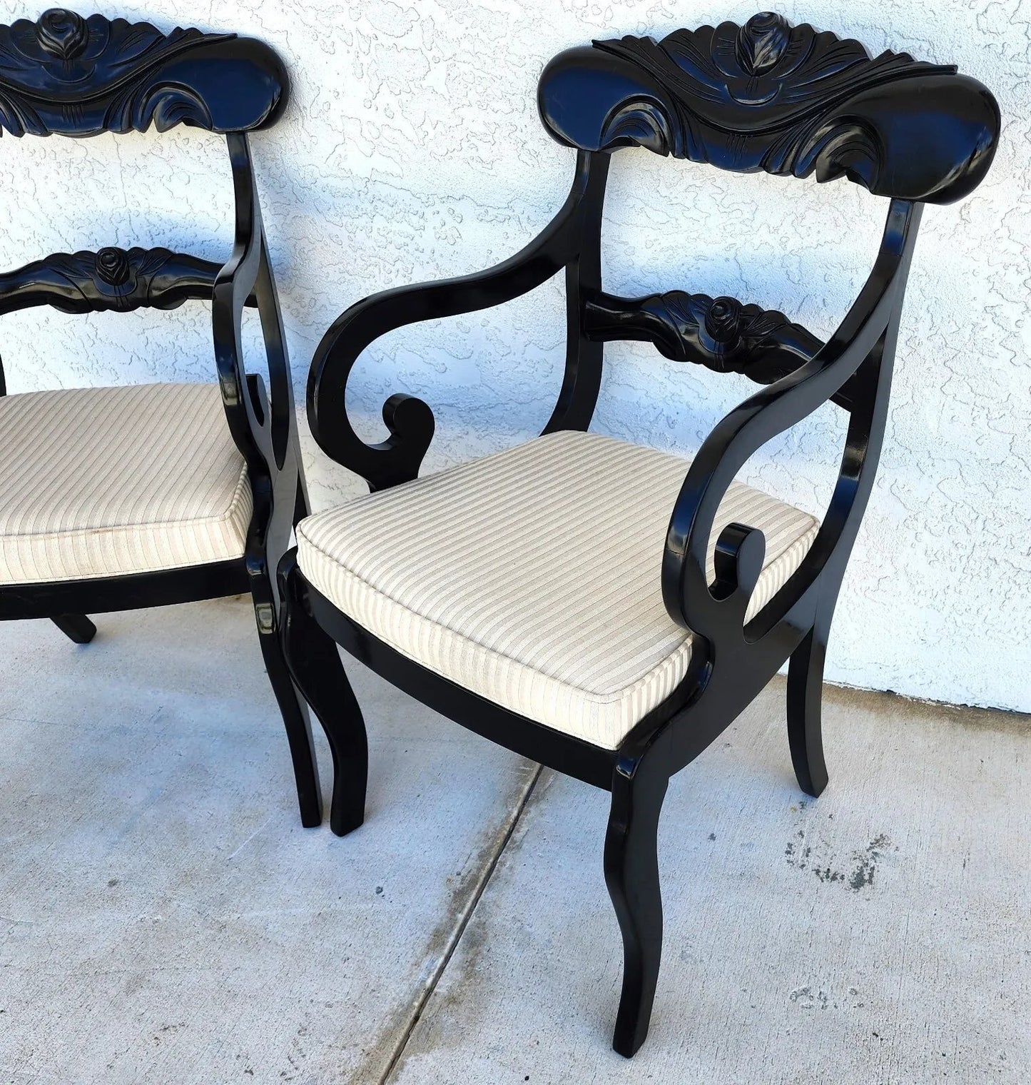 English Regency Dining Accent Chairs Ebonized Pair