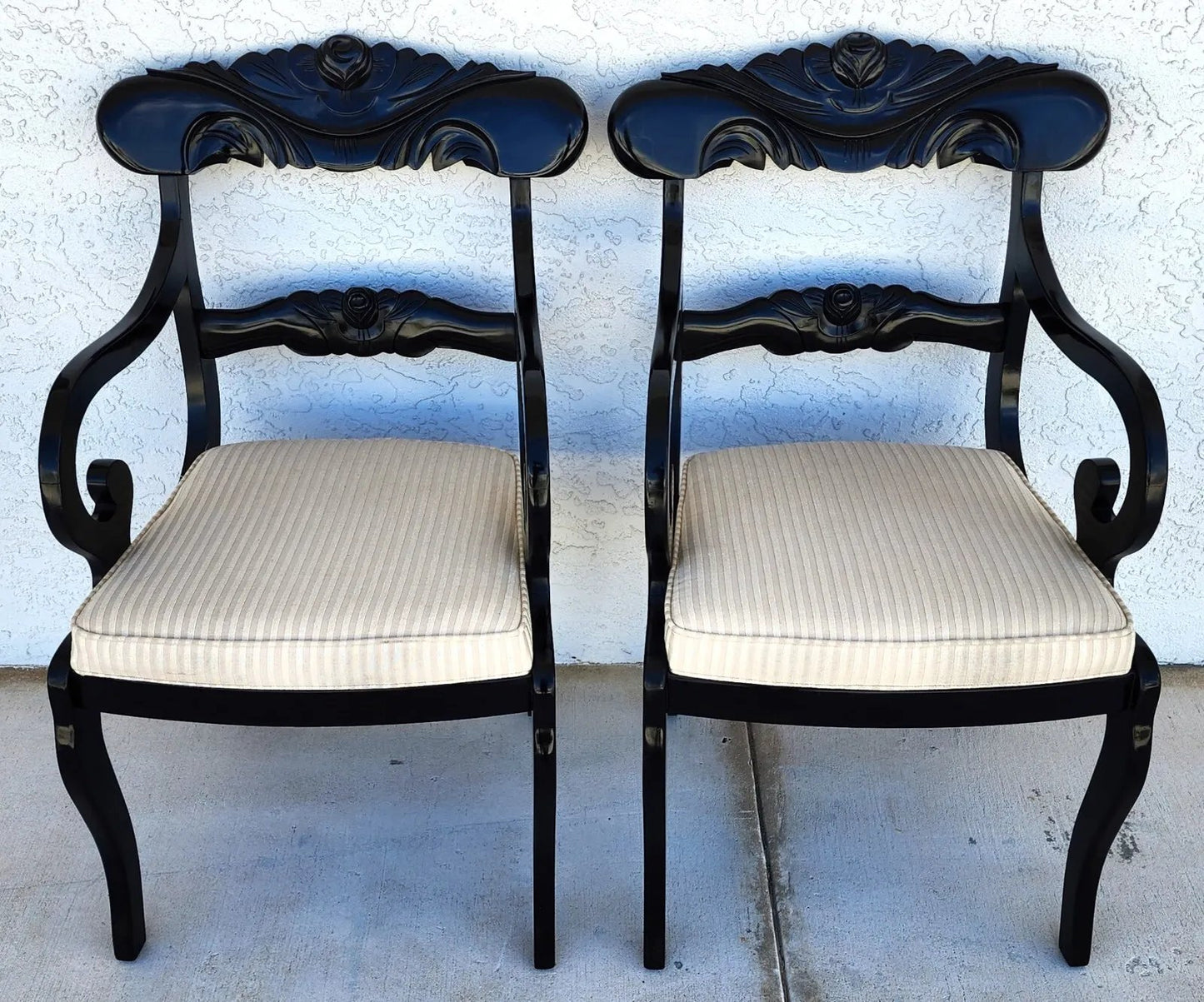 English Regency Dining Accent Chairs Ebonized Pair