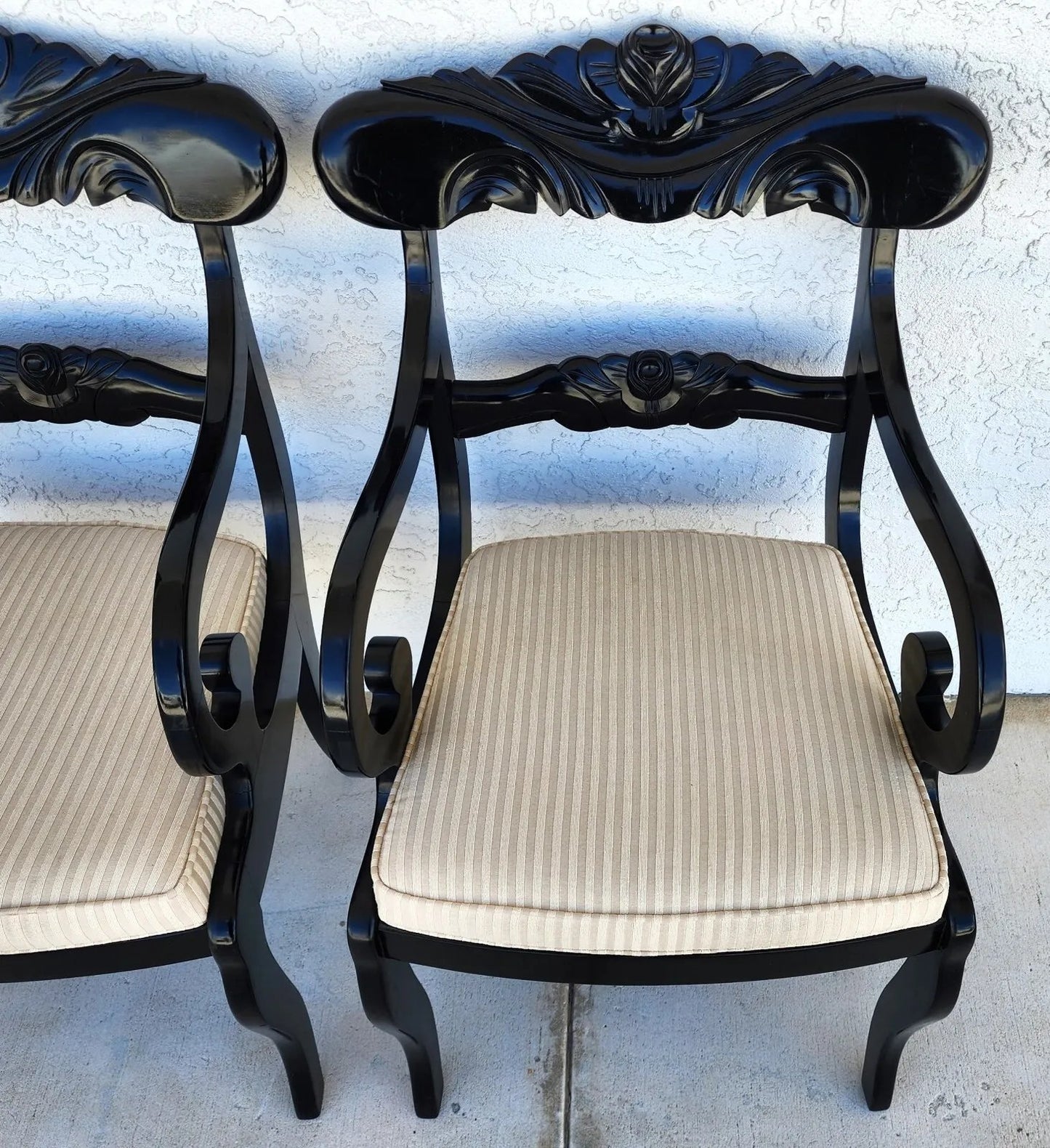 English Regency Dining Accent Chairs Ebonized Pair
