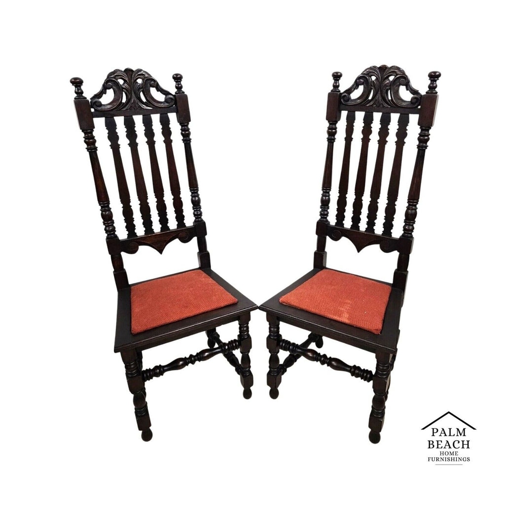 Antique Hall Chairs Walnut Dining Accent Pair