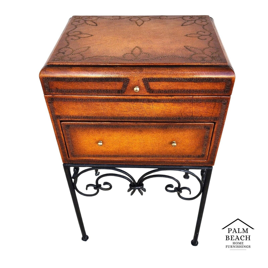 Italian Box Table Leather Wrapped Wrought Iron