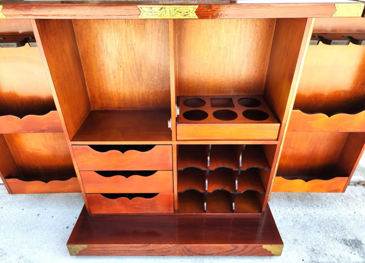 Asian Dry Bar Fold Out Chinoiserie Rosewood Rolling