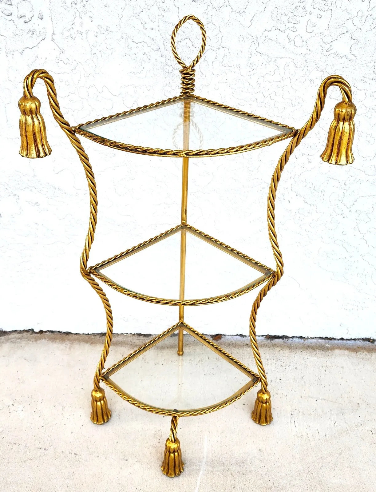 Gilt Metal Corner Table Rope & Tassel Shelf