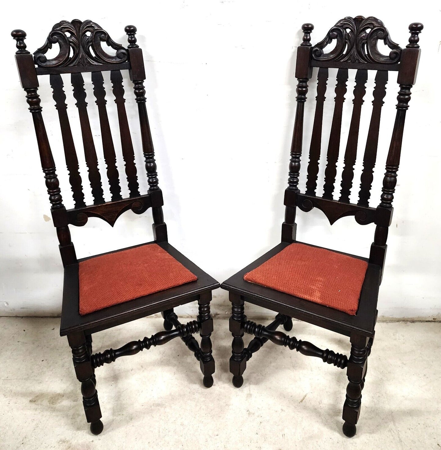 Antique Hall Chairs Walnut Dining Accent Pair