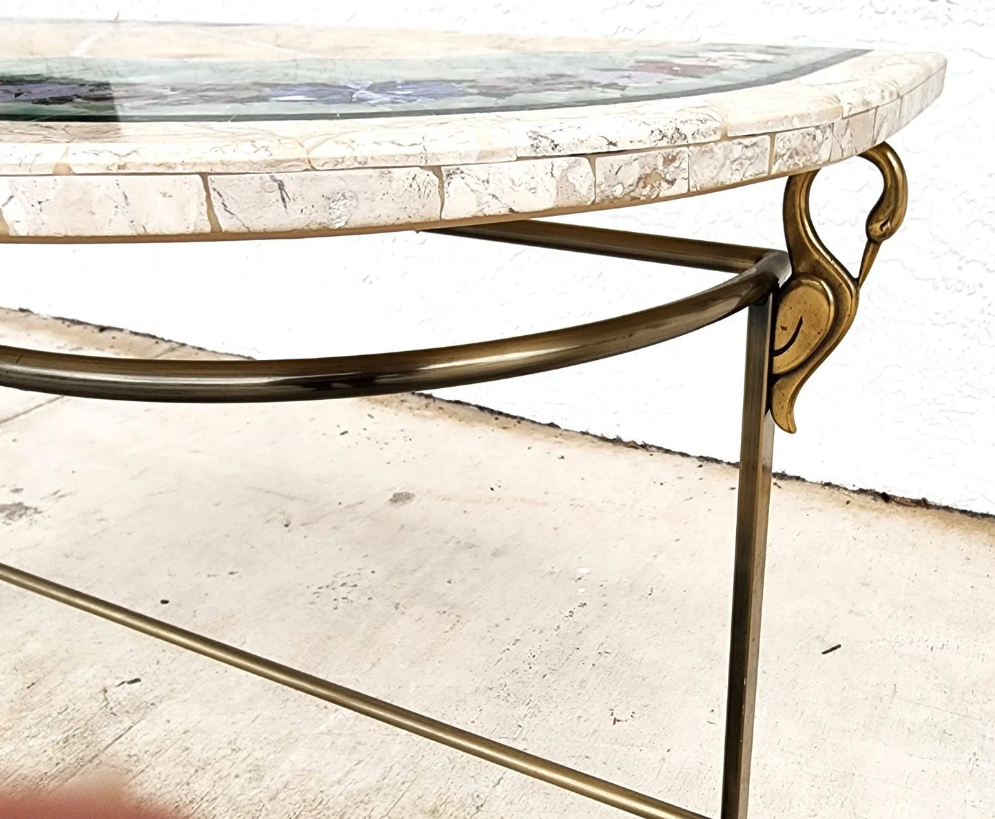 Regency Console Table Brass Swans Inlaid Onyx