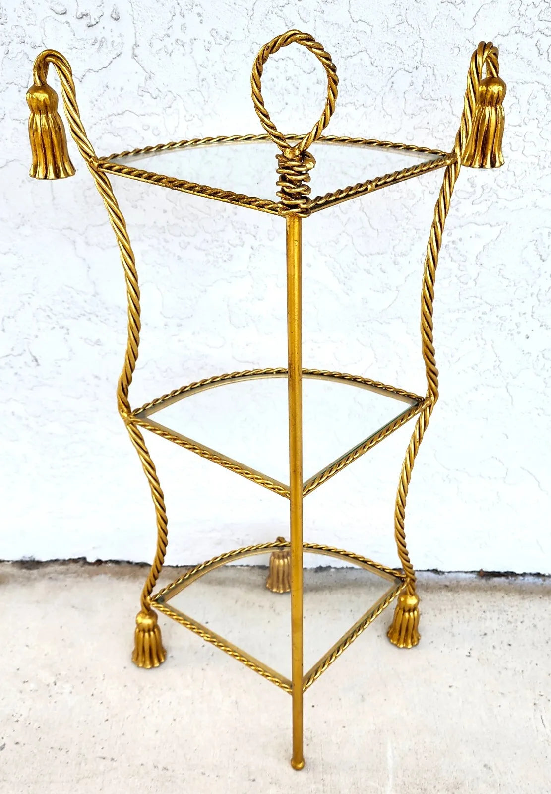 Gilt Metal Corner Table Rope & Tassel Shelf