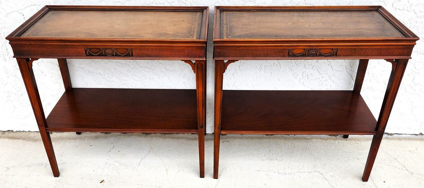 Italian Side Tables Leather Top Vintage Pair