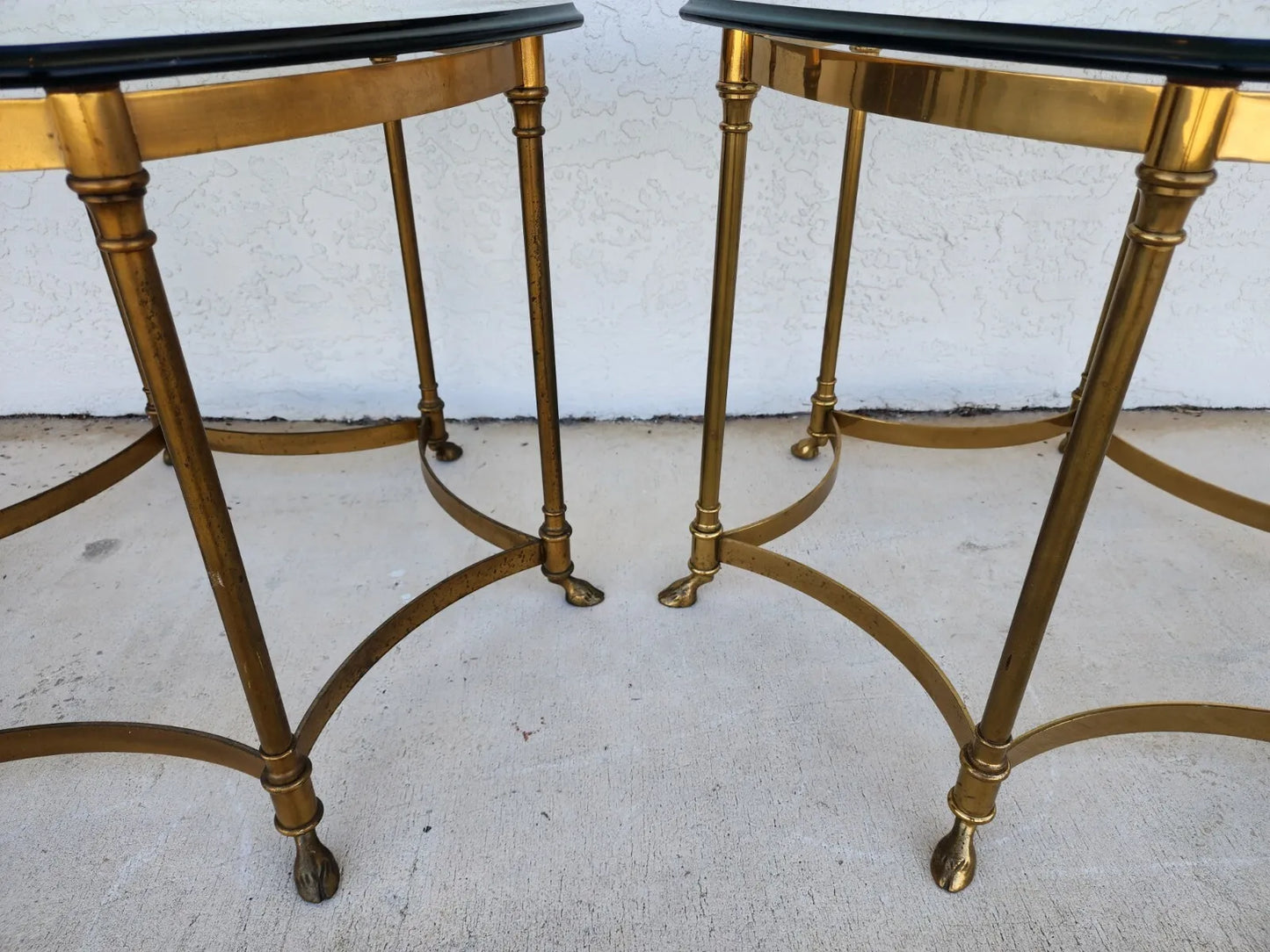 Labarge Side Tables Brass Glass Hoof Footed Octagonal