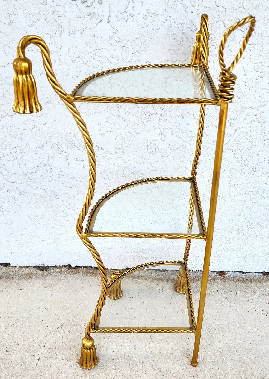Gilt Metal Corner Table Rope & Tassel Shelf