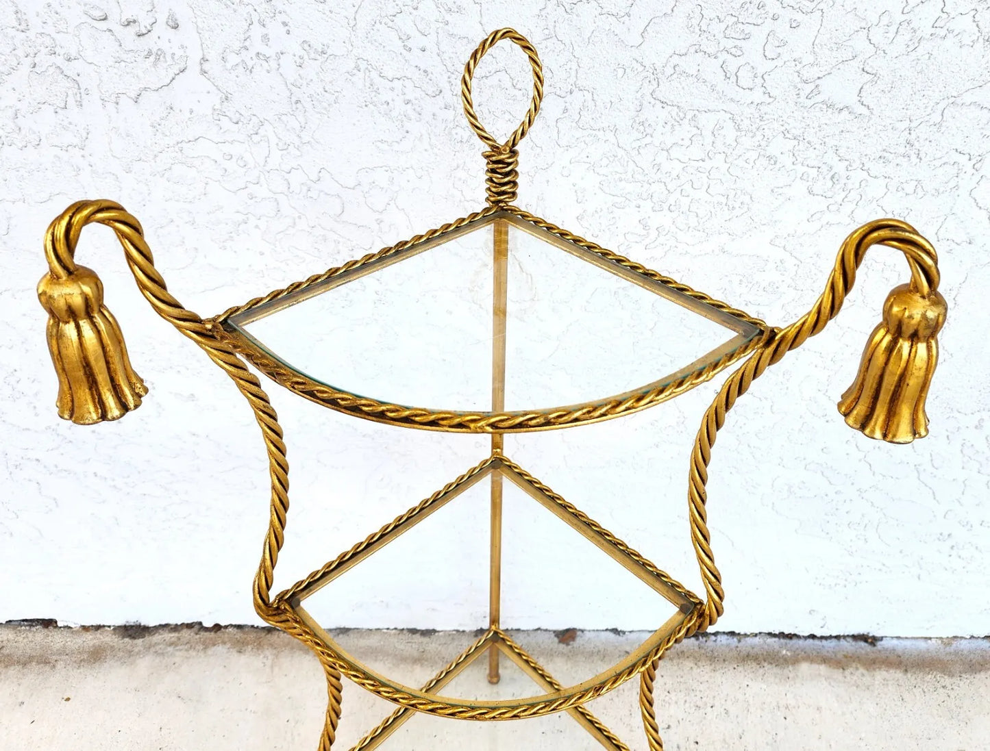 Gilt Metal Corner Table Rope & Tassel Shelf