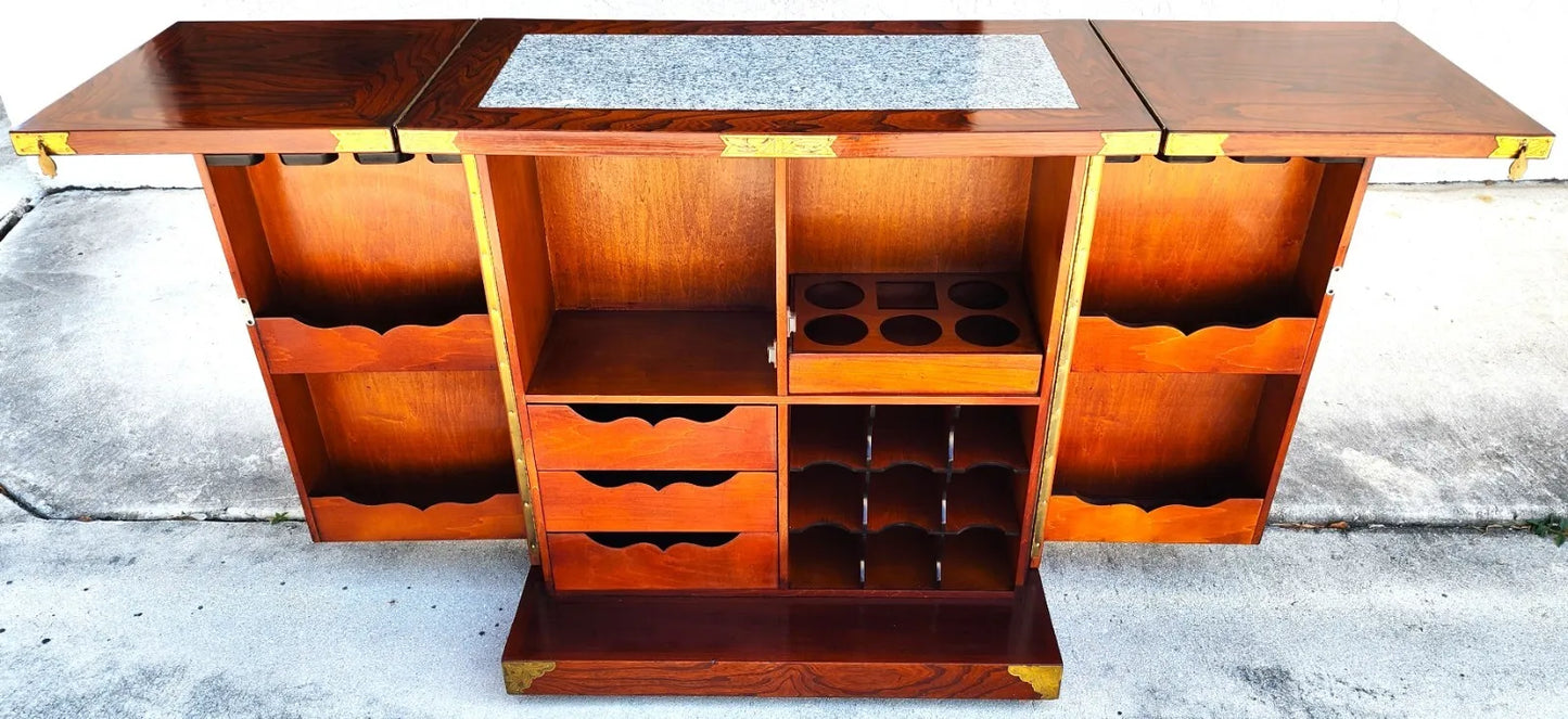 Asian Dry Bar Fold Out Chinoiserie Rosewood Rolling