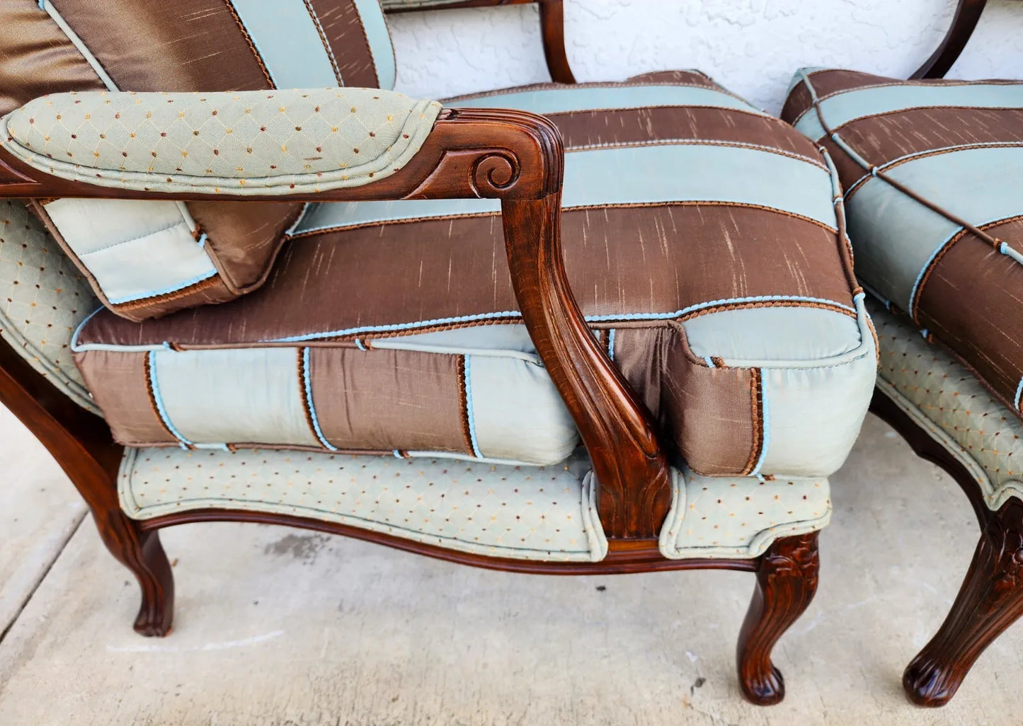 French Bergere Lounge Chairs Louis XV Silk