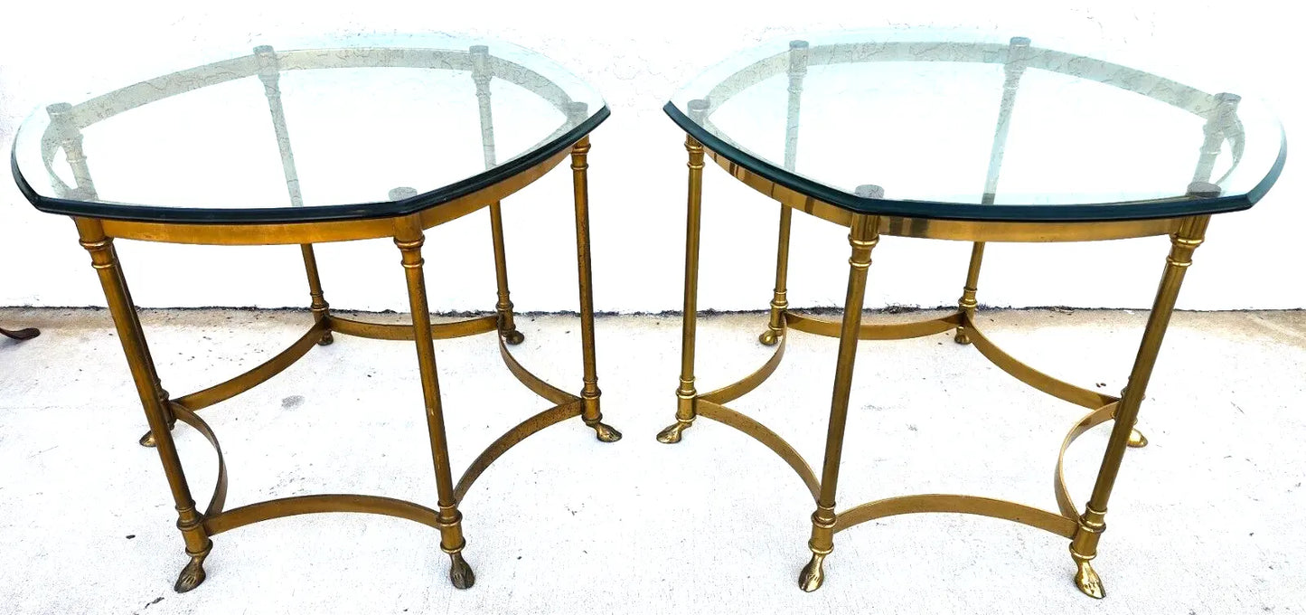 Labarge Side Tables Brass Glass Hoof Footed Octagonal