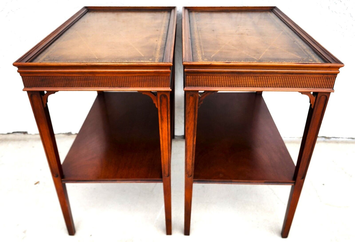 Italian Side Tables Leather Top Vintage Pair
