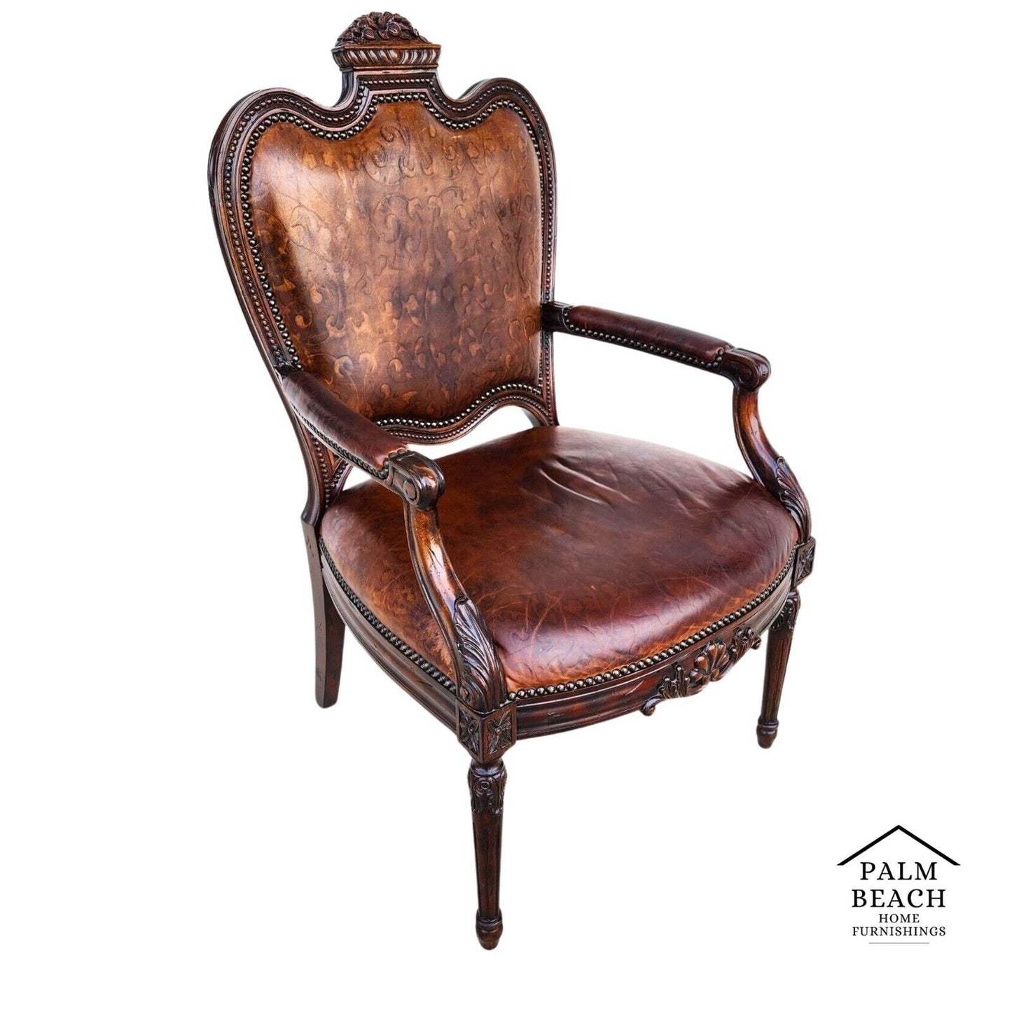 Embossed Leather Desk Armchair by Maitland Smith