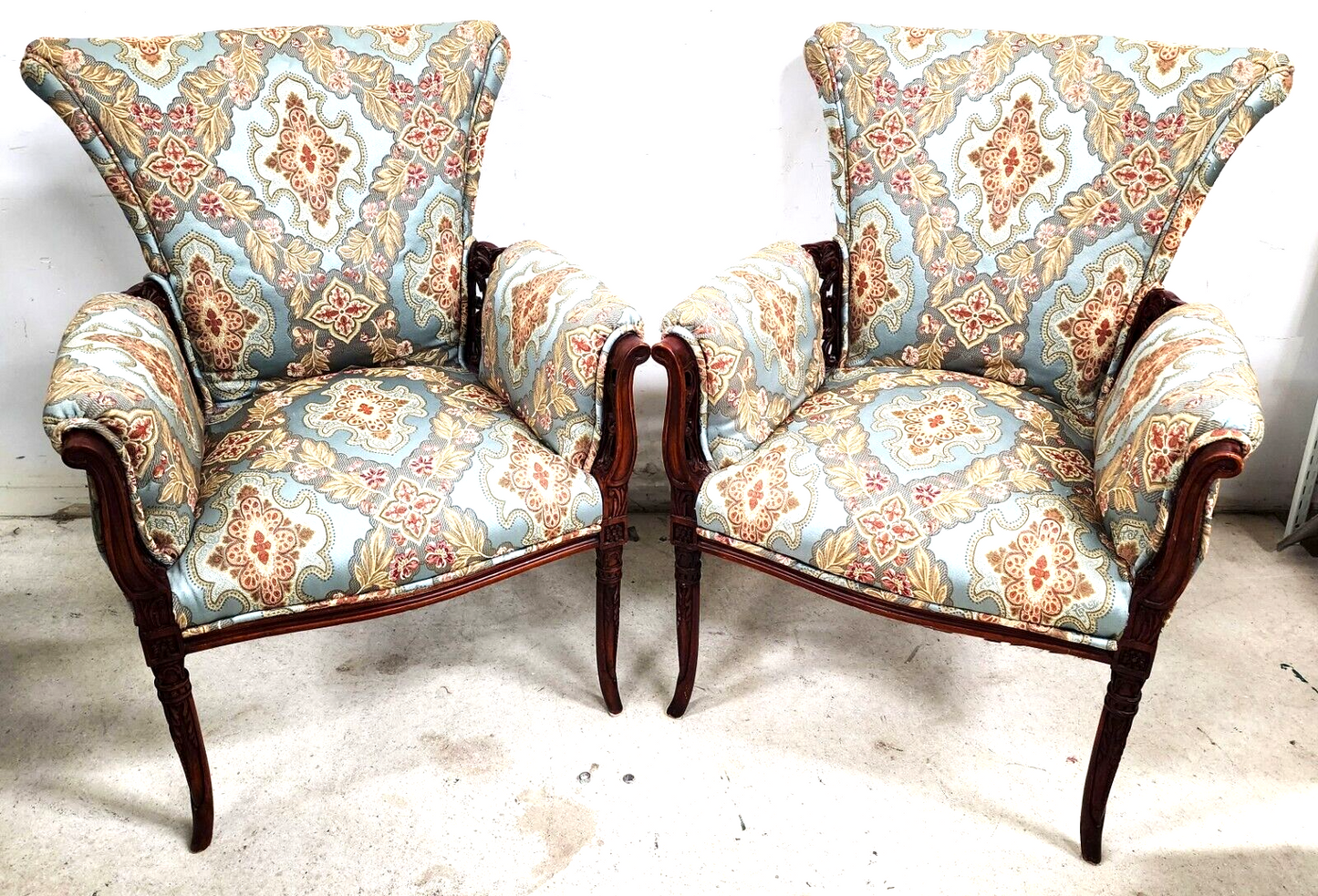 Pair of Antique Grosfeld House Armchairs with Carved Rosewood Frames