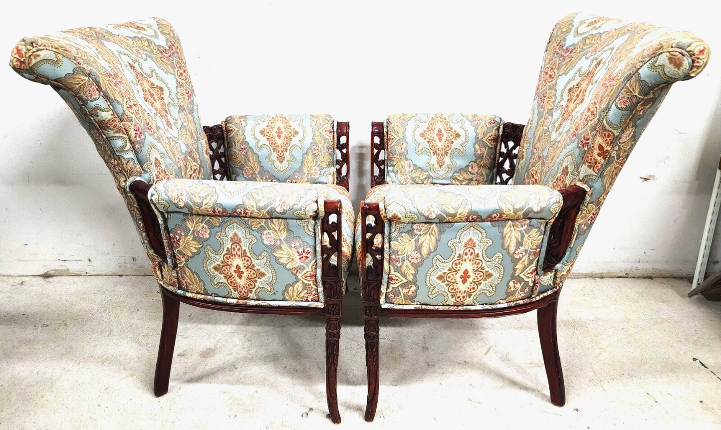 Pair of Antique Grosfeld House Armchairs with Carved Rosewood Frames