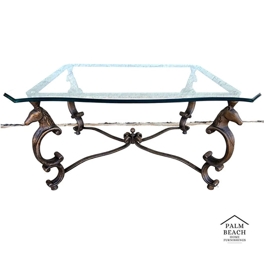 Horse Coffee Center Table Patinated Steel Hoof Footed Maison Jansen Style