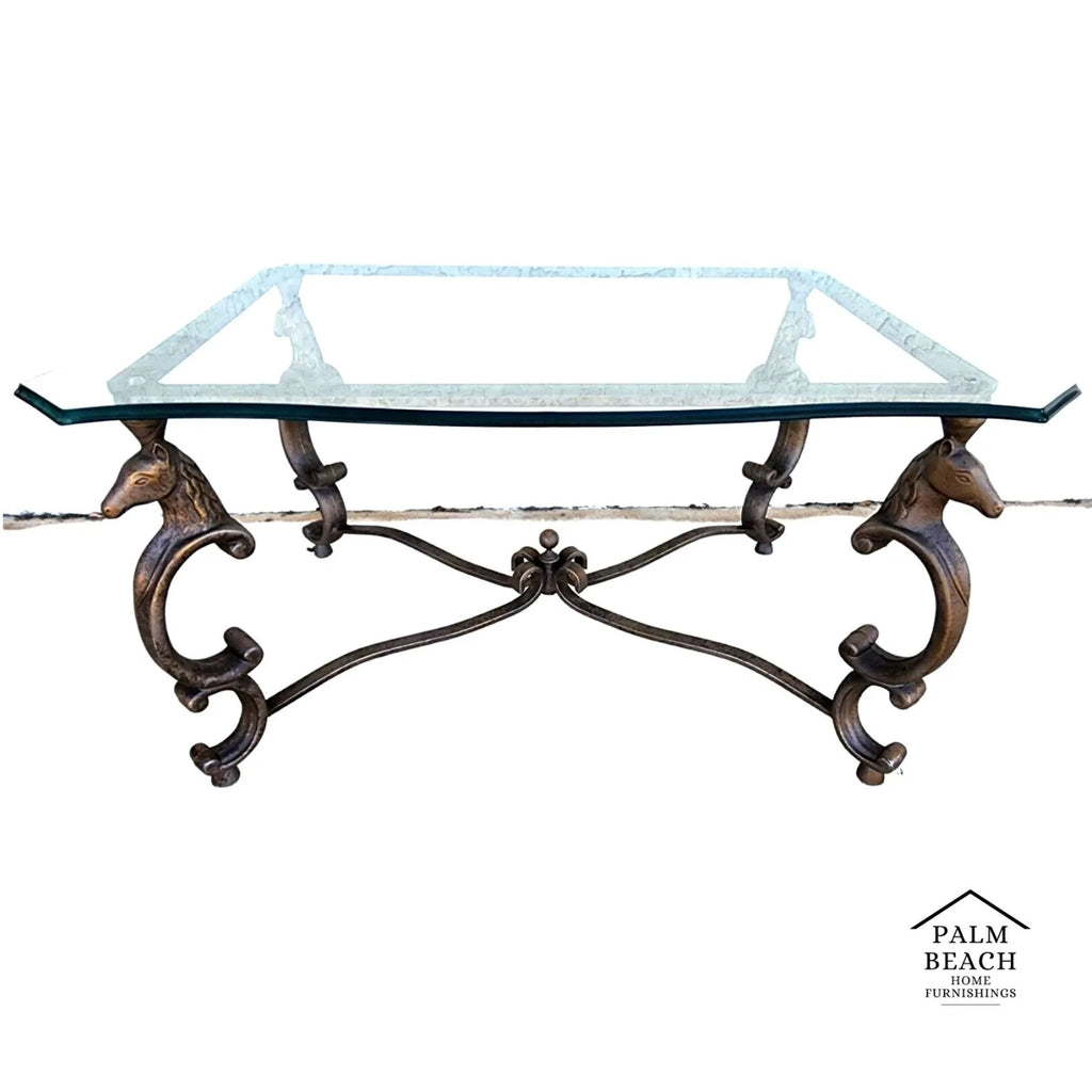 Horse Coffee Center Table Patinated Steel Hoof Footed Maison Jansen Style