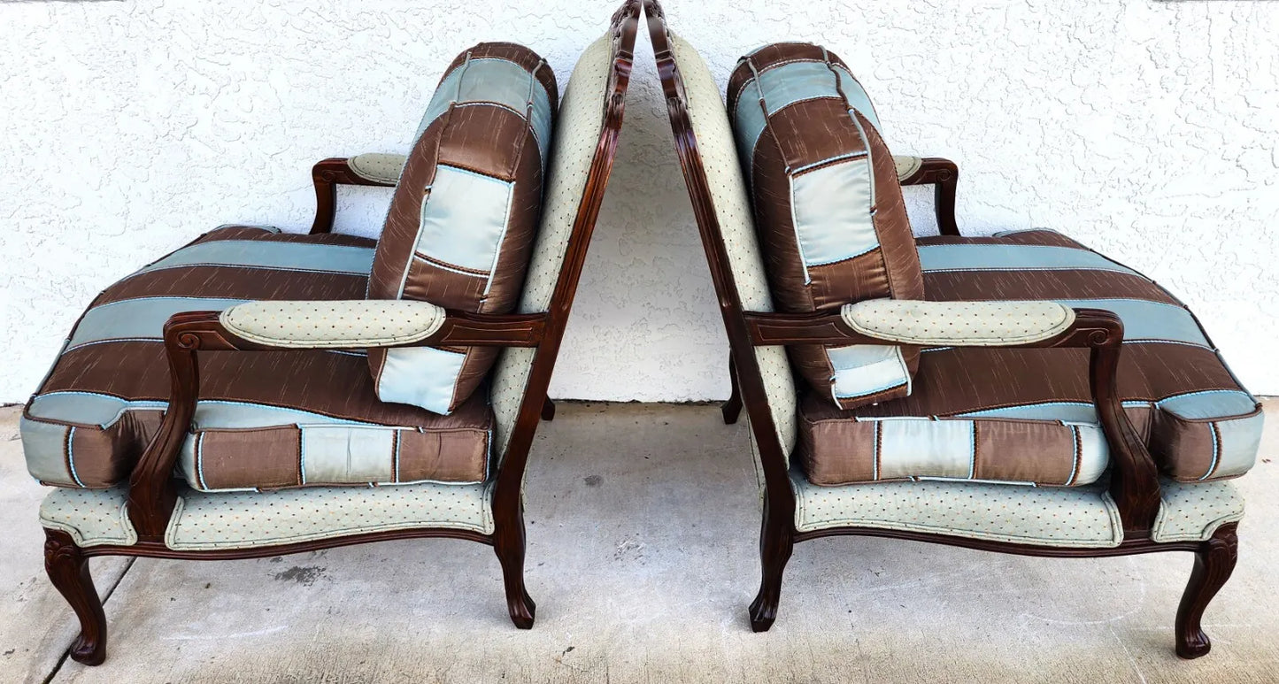 French Bergere Lounge Chairs Louis XV Silk