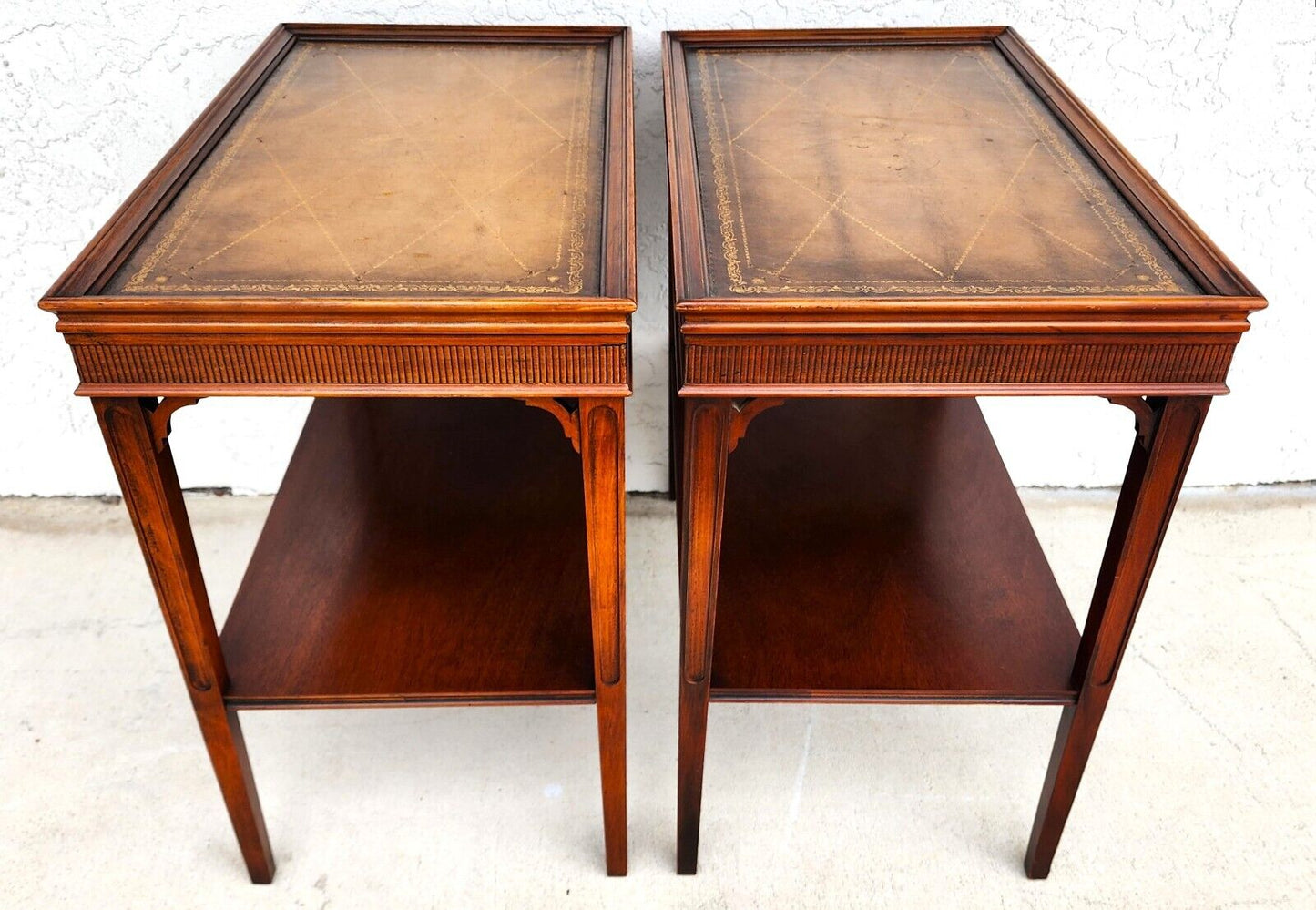 Italian Side Tables Leather Top Vintage Pair