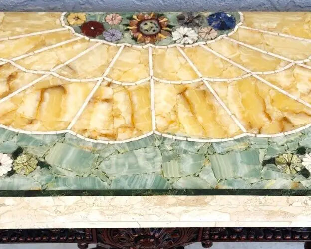 Regency Console Table Brass Swans Inlaid Onyx