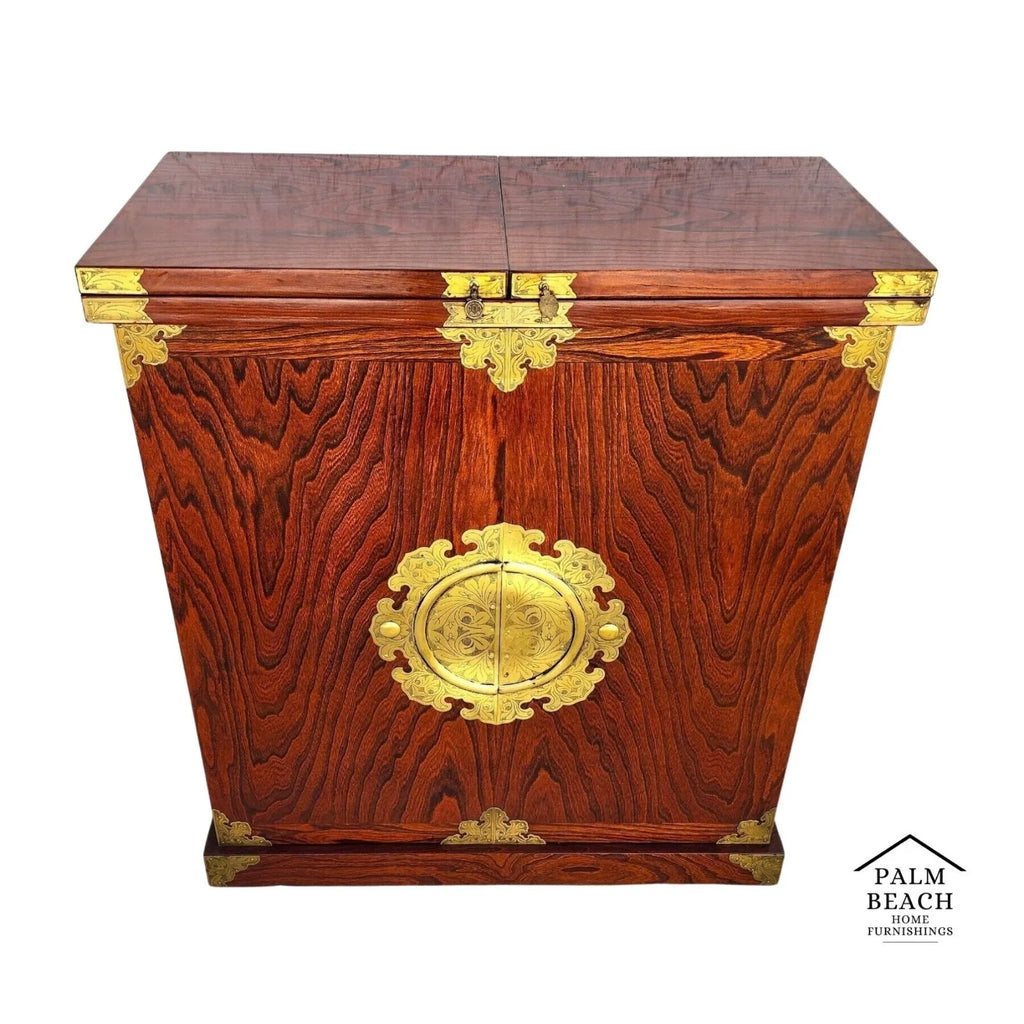 Asian Dry Bar Fold Out Chinoiserie Rosewood Rolling