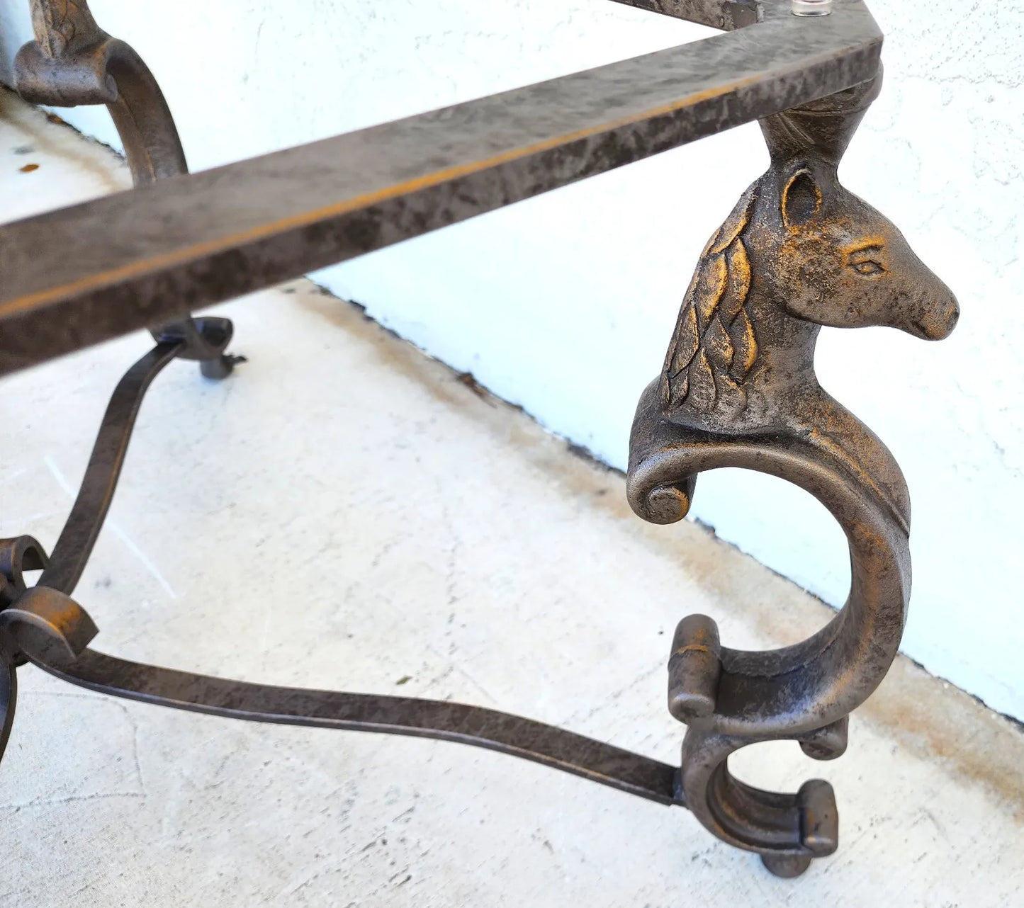 Horse Coffee Center Table Patinated Steel Hoof Footed Maison Jansen Style
