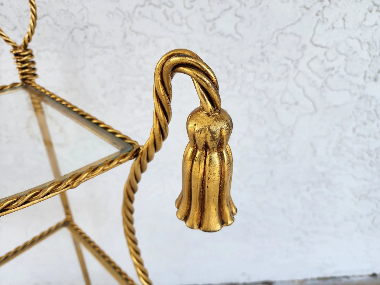 Gilt Metal Corner Table Rope & Tassel Shelf