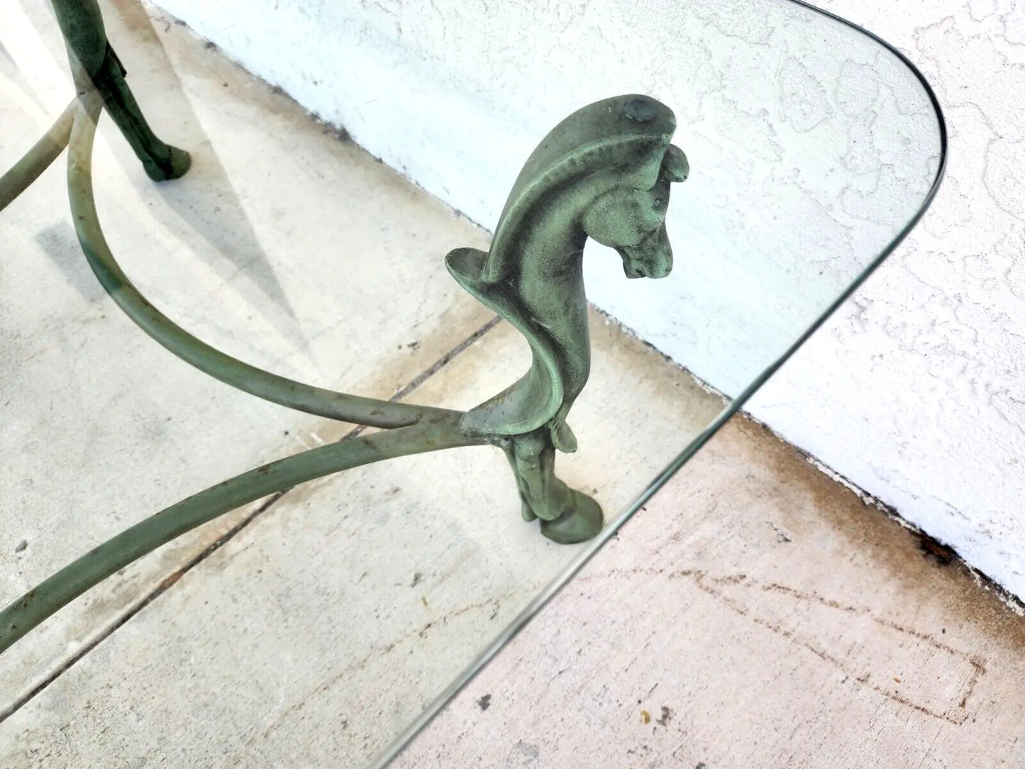 Horse Coffee Table Patinated Iron Hoof Footed Maison Jansen Style