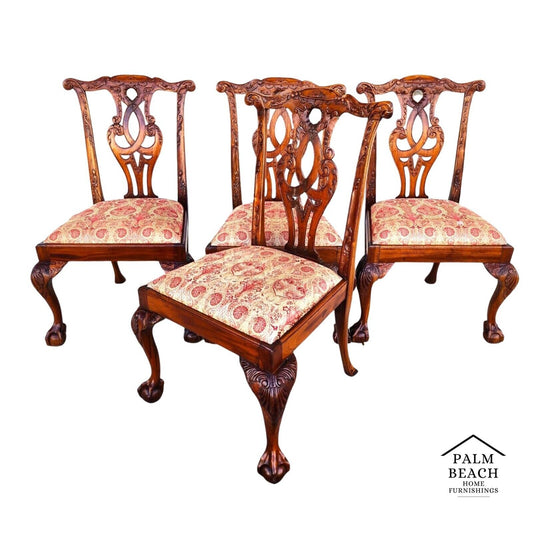 Antique Chippendale Dining Chairs Owl Mahogany - Set of 4