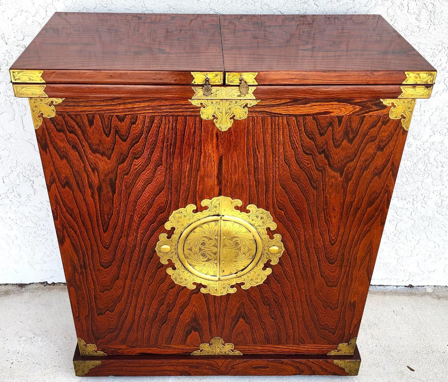 Asian Dry Bar Fold Out Chinoiserie Rosewood Rolling