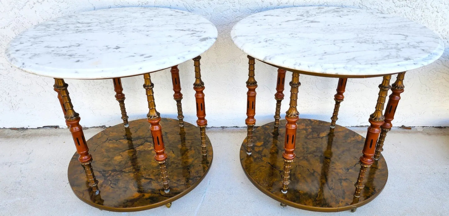 Vintage Italian Side Tables Carrera Marble