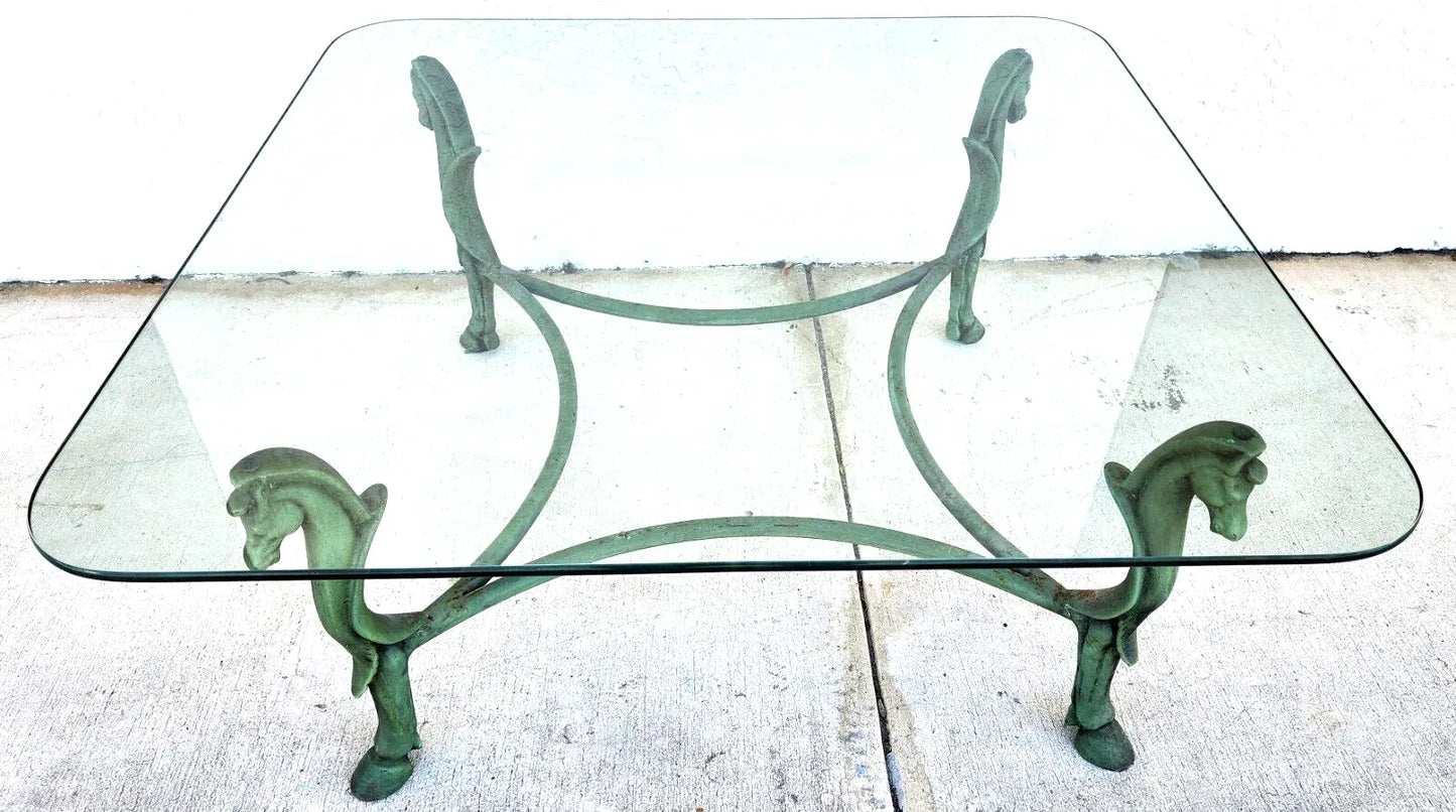 Horse Coffee Table Patinated Iron Hoof Footed Maison Jansen Style