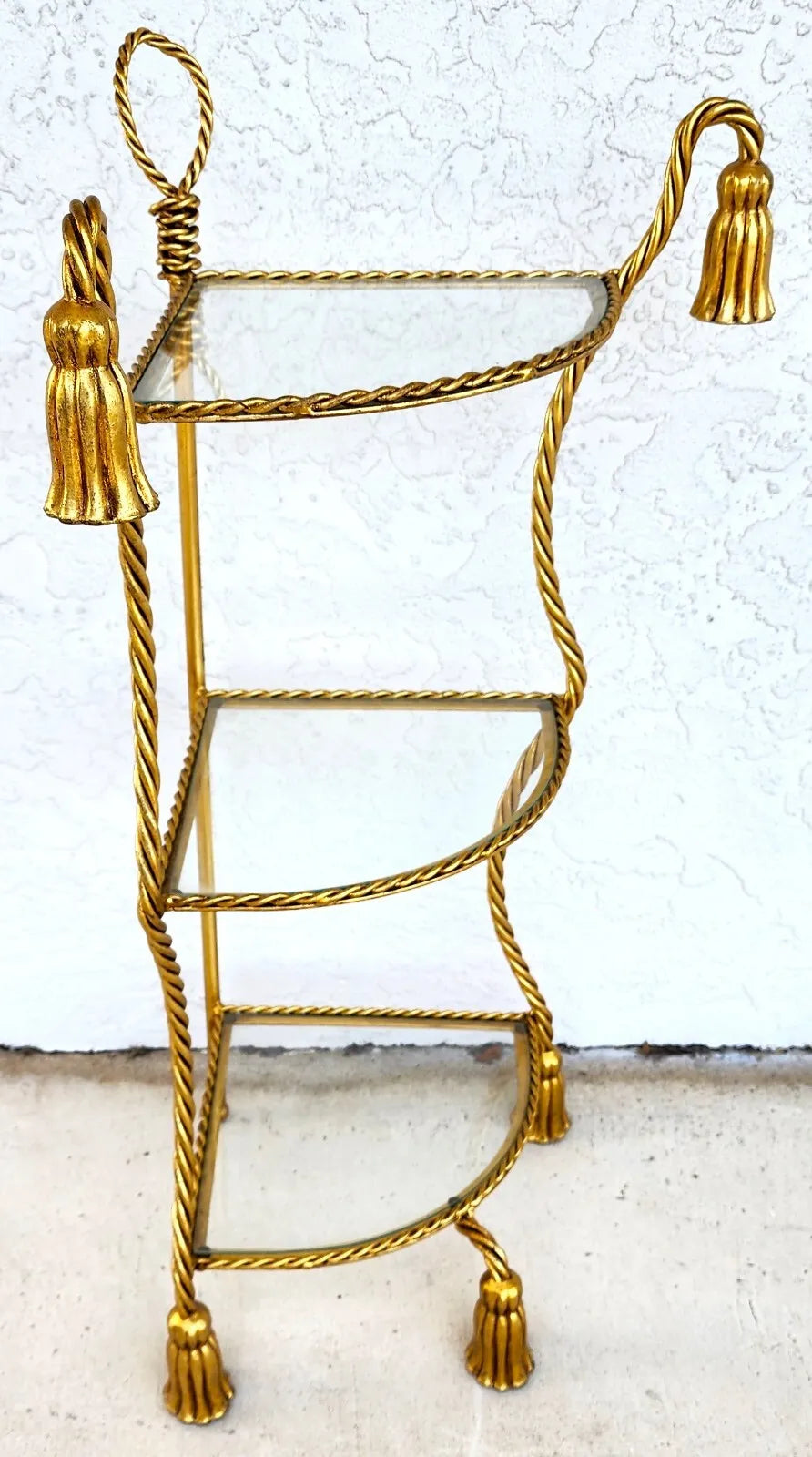 Gilt Metal Corner Table Rope & Tassel Shelf