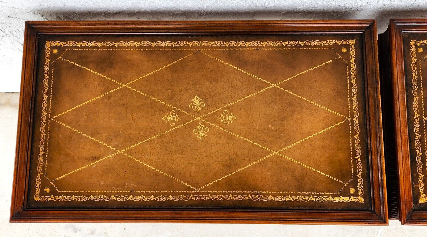 Italian Side Tables Leather Top Vintage Pair