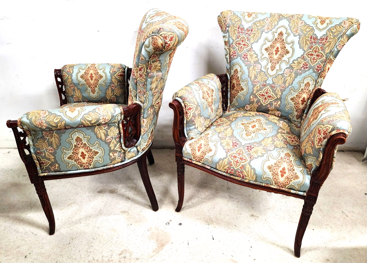 Pair of Antique Grosfeld House Armchairs with Carved Rosewood Frames