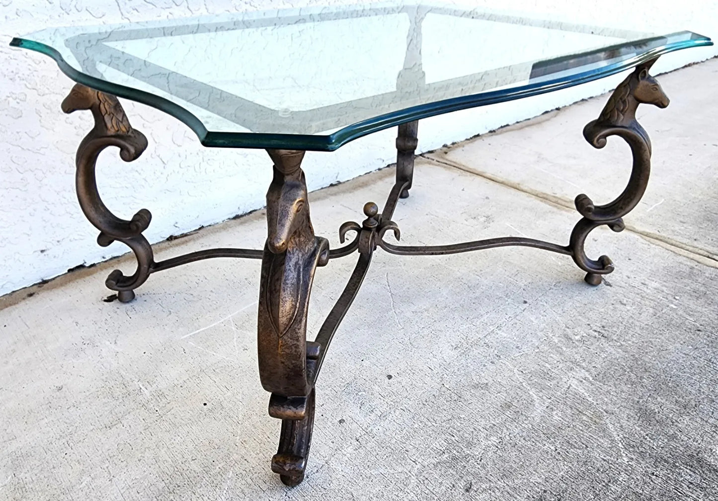 Horse Coffee Center Table Patinated Steel Hoof Footed Maison Jansen Style