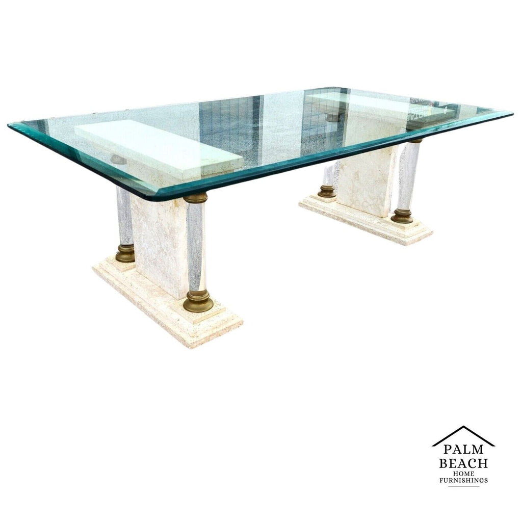 Italian Neoclassical Coffee Table Lucite Marble Glass 1970s