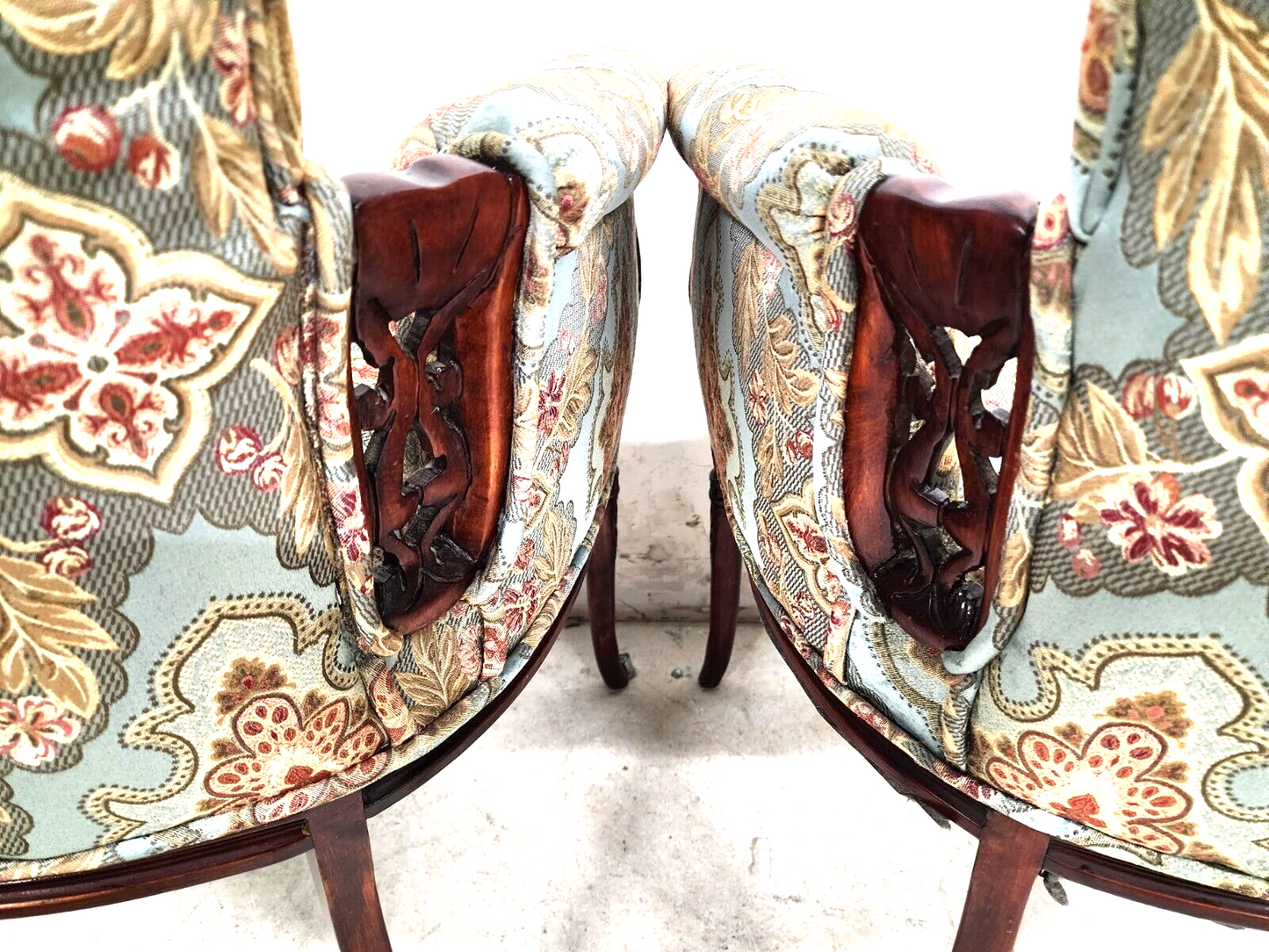 Pair of Antique Grosfeld House Armchairs with Carved Rosewood Frames