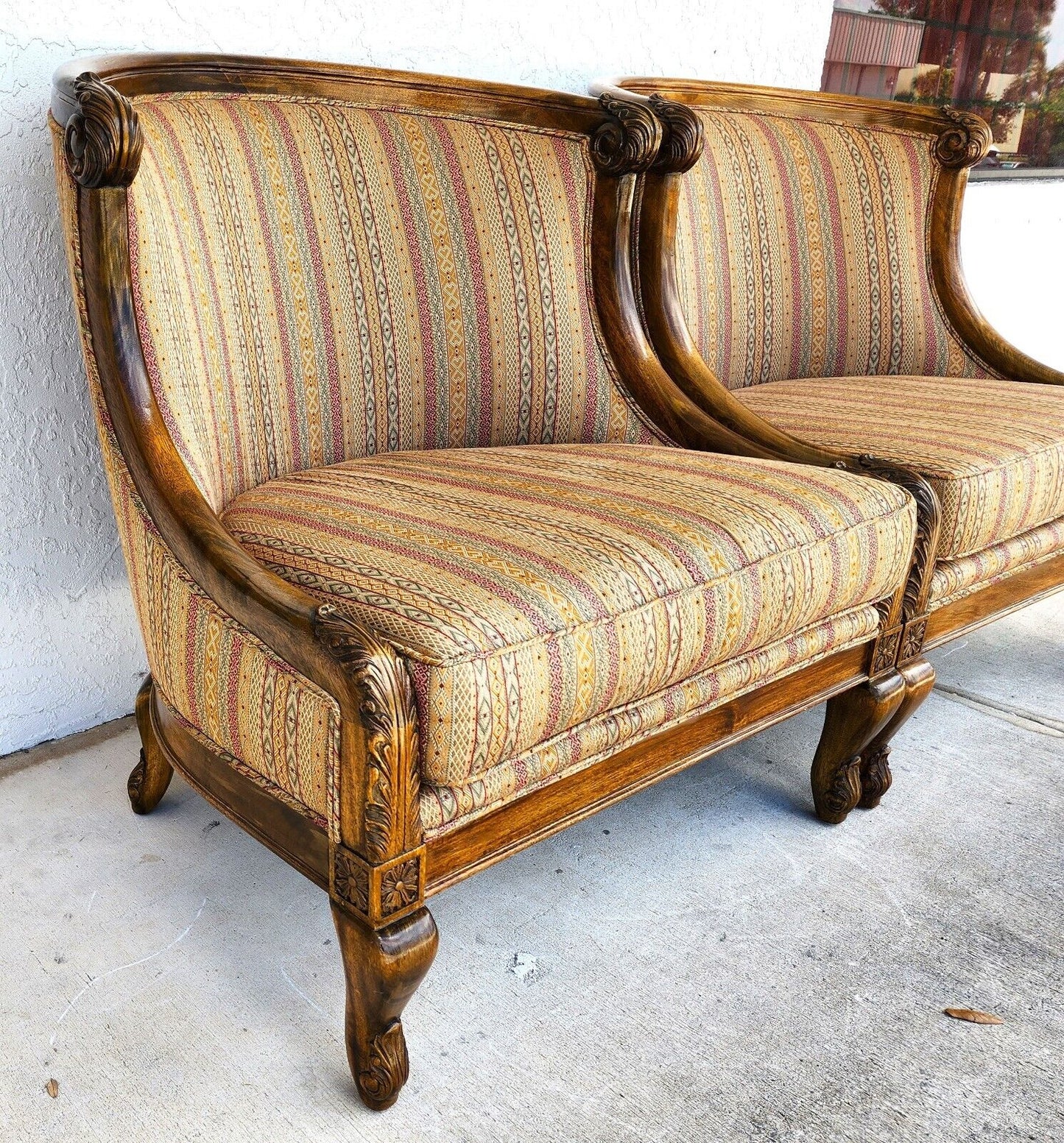 French Provincial Lounge Chairs Oversized by Marge Carson